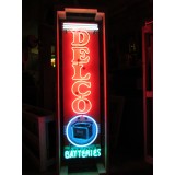 Original Delco Batteries Enamel Tin Neon Sign 18"W x 70"H
